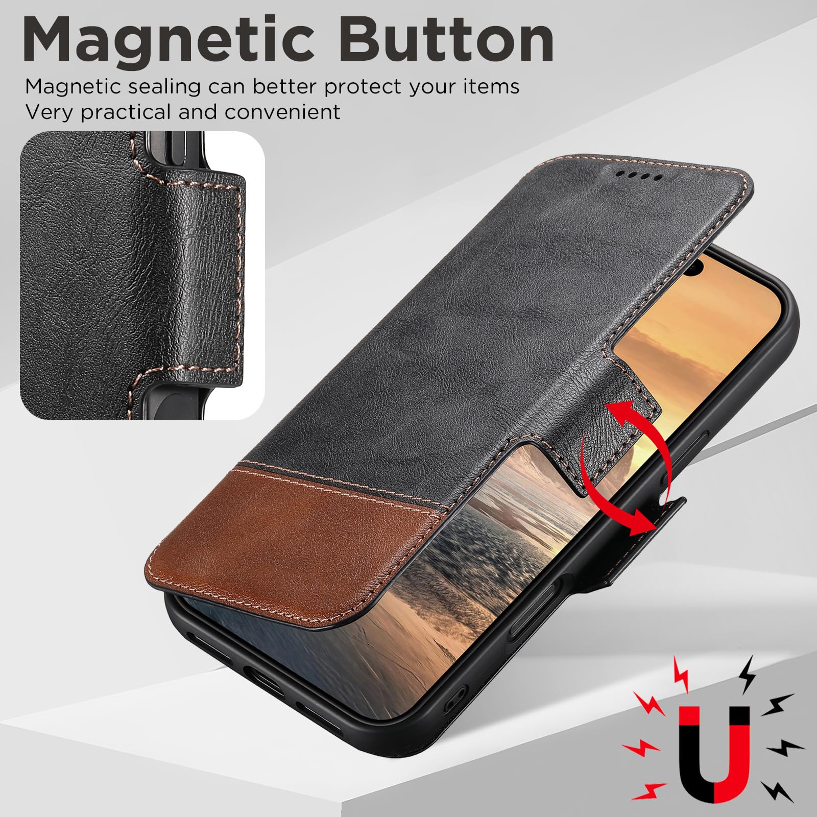 Étui Portefeuille Pour Iphone 18 Pro Max/18 Pro, Magnétique Amovible Rabat