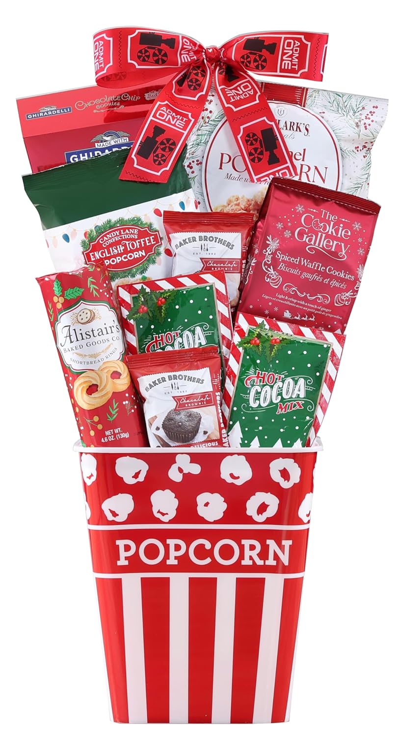 Wine Country Gift Baskets The Movie Night Popcorn & Candy Gift Basket Filled with Goodies Reusable Nostalgic Popcorn Tub, Small, 1 Count