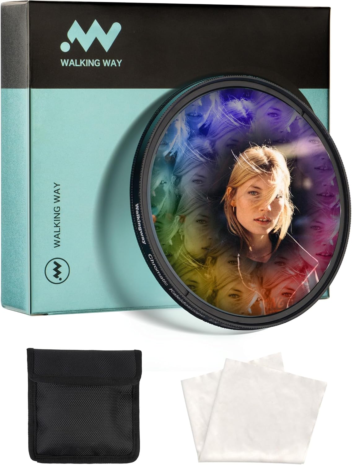 Walking Way 49MM Chromatic Multi-Coated Kaleidoscope Prism Filter - Iridescent Optical Glass for Vibrant Rainbow Refraction, Fractal Patterns & Creative Bokeh with Pouch & Cloth
