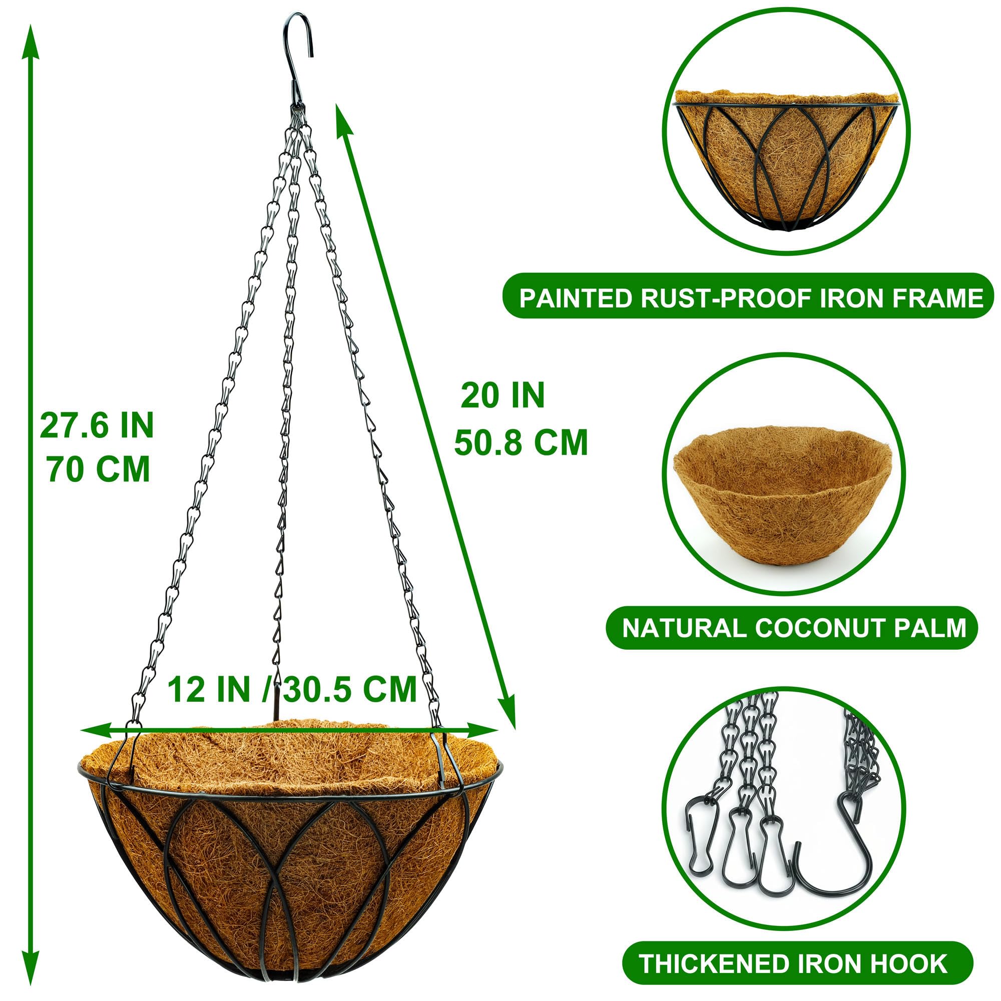 HOSY 2-Pack 12-in Hanging Metal Planter Baskets with Coconut Fibre Liner, Petals - Black - Image 2