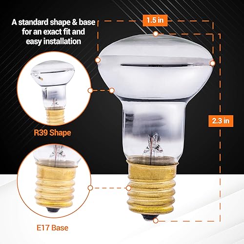 Vista 4 de BlueStars Paquete de 4 bombillas de lava R39 E17 de 25 W para lámparas de lava, lámparas con purpurina, 2700 K blanco cálido, regulable, 150 lm