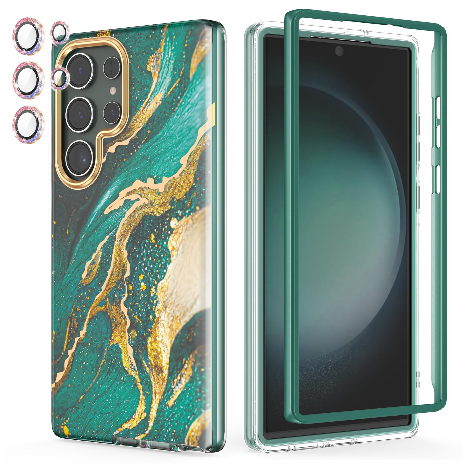Chvelop Compatible with Samsung Galaxy S23 Ultra 5G Case 6.8'', Slim Stylish Protective Case, 360° Protection, [No Built-in Screen Protector] [Camera Lens Cover]-Dream/Green
