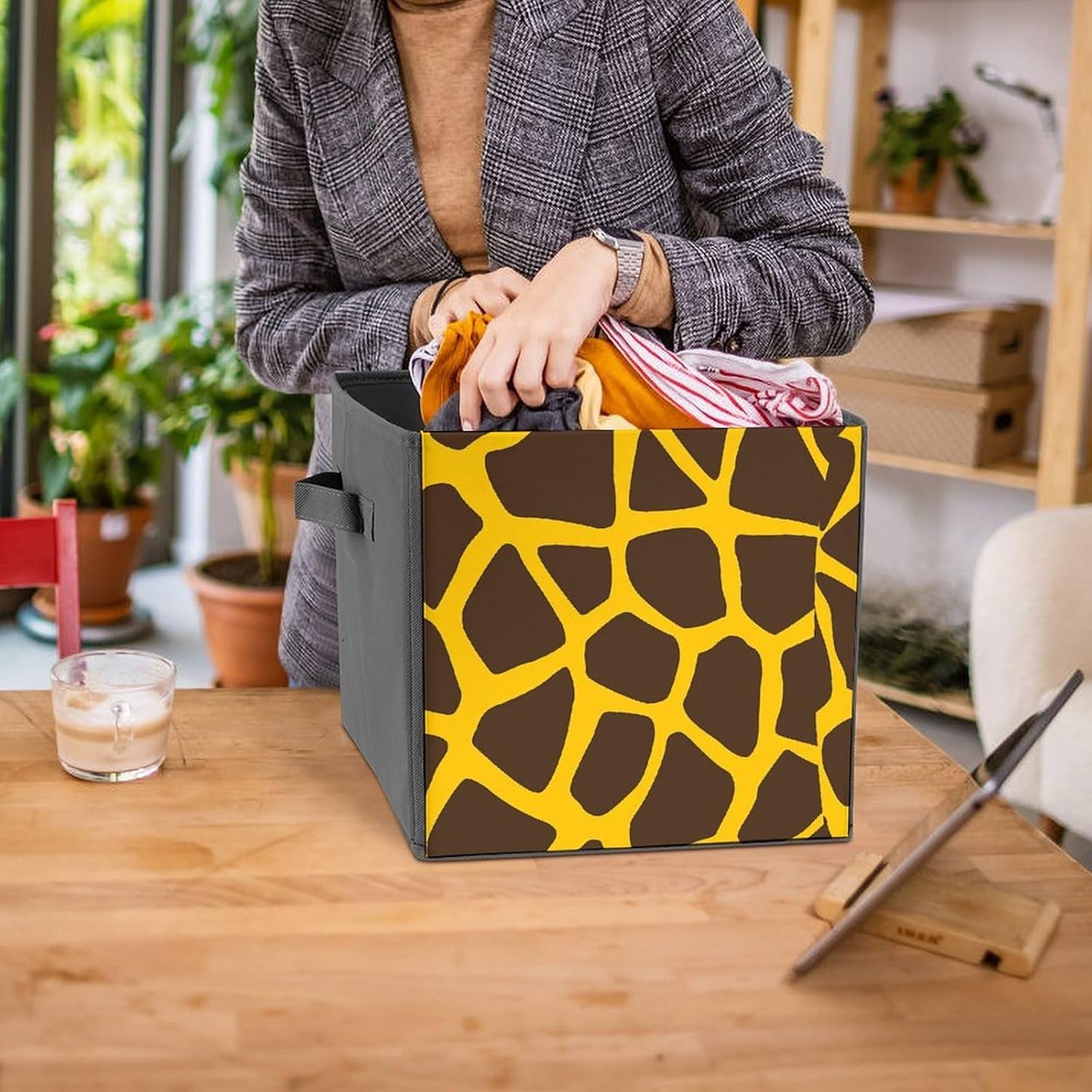 Folding Storage Bins Oxford Fabric Clothes Storage Boxes with Handles | Skin Style Pattern Cube Organizer, Easy to Store, Multi Functional Cube Storage Organizer for Office Bedroom