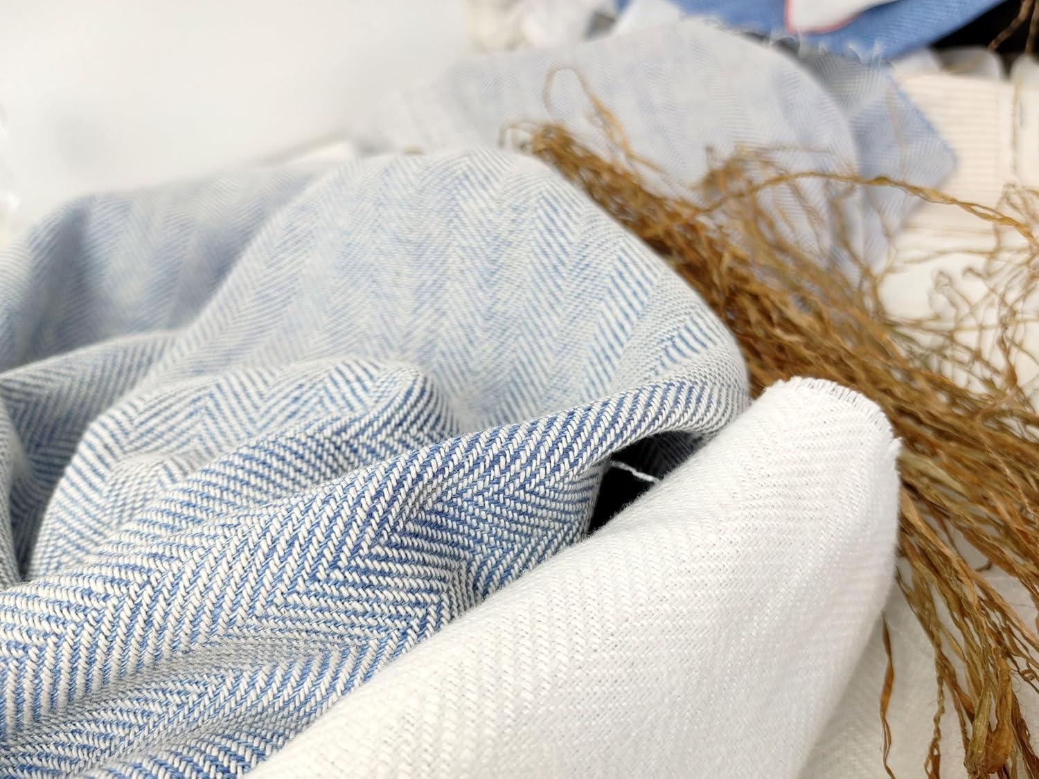 Linen Cotton Herringbone Twill Fabric Heavy Weight 7548 7549 Blue(Light)