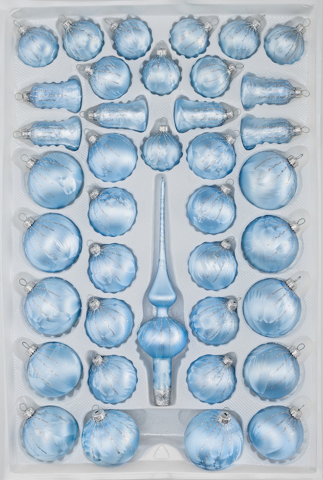 Ensemble 39 Verre Boules de Noël en Couleur Glacé Bleu Argent Pluie- décorations pour Arbres - Sapin - Arbre de Noël