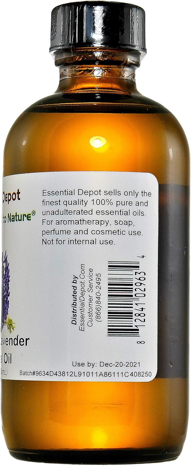 Essential Depot Bulgarian Lavender Essential Oil - GC/MS Tested - Skin Safe - Supplied in 4 oz. Amber Glass Bottle with Black Phenolic Cone Lined and Safety Sealed Cap