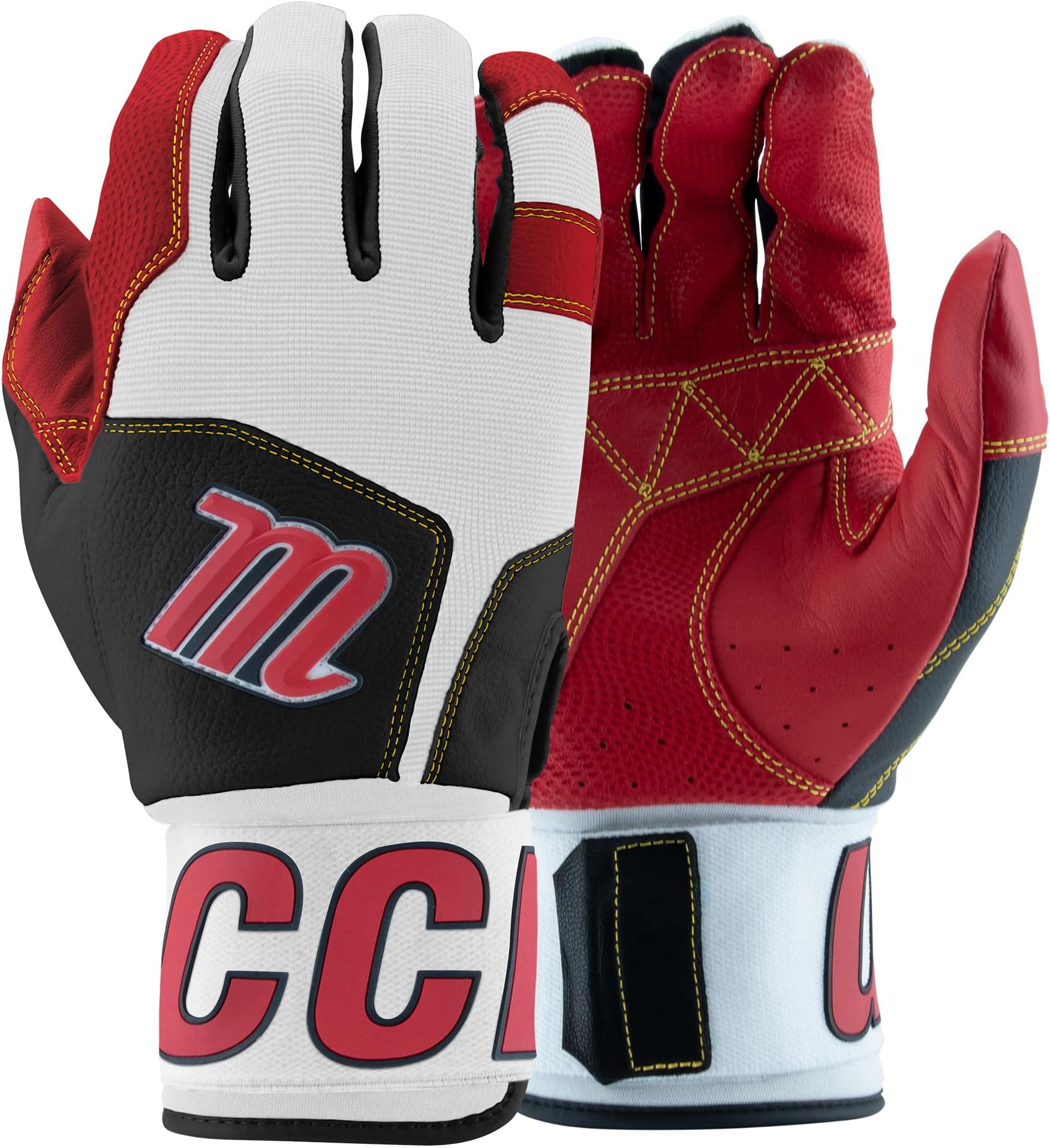 MARUCCI Blacksmith V2 Youth Batting Gloves, Black/RED, YM