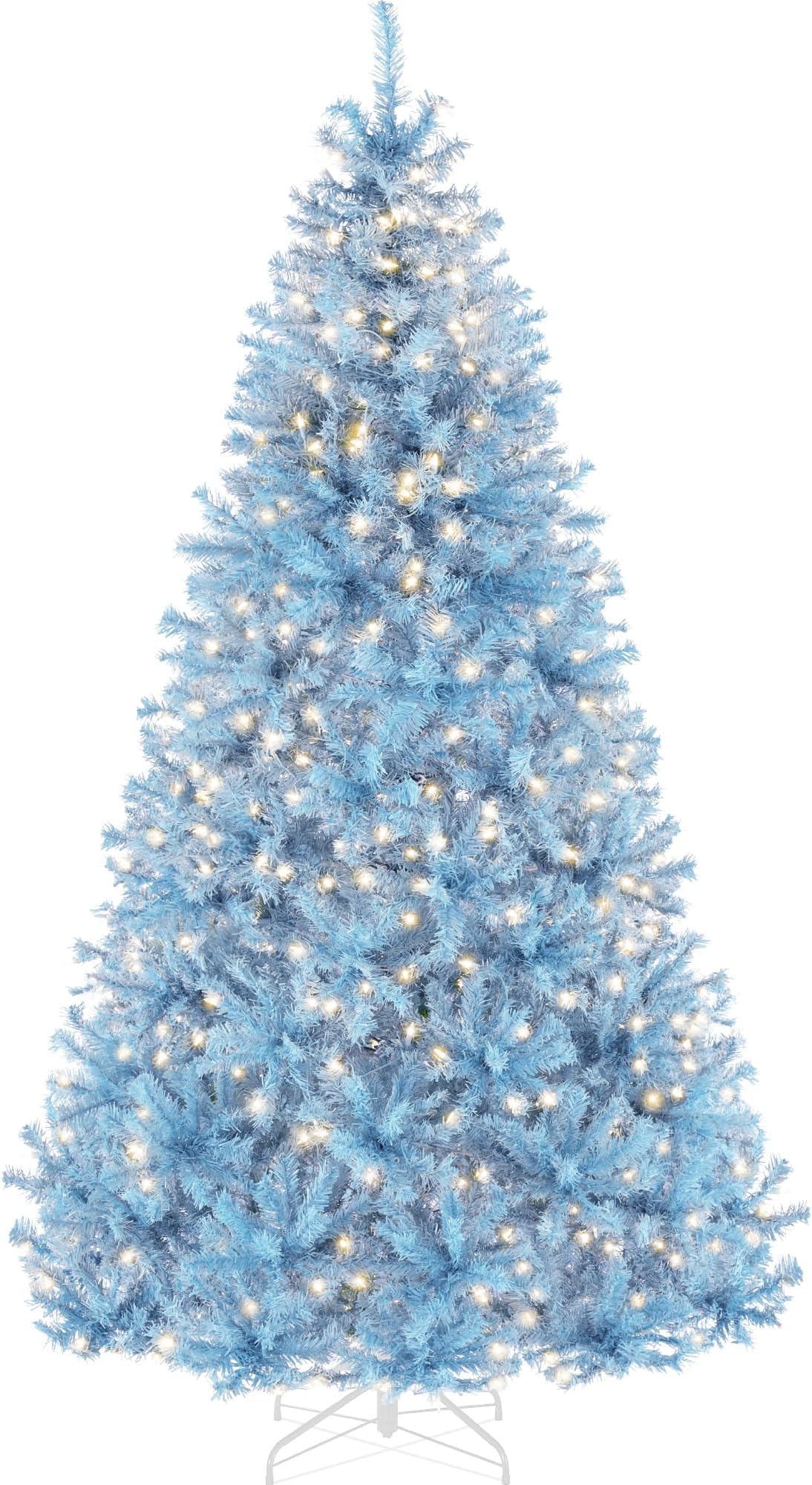 9ft Pre-Lit Baby Blue Christmas Tree, Full Artificial Holiday Decoration w/ 2,000 Branch Tips, 900 Lights, Foldable Base