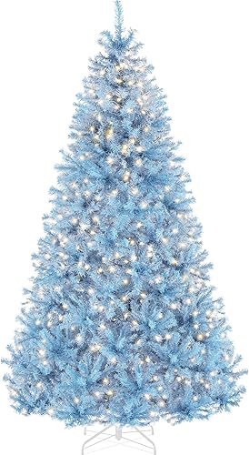 Best Choice Products Árbol de Navidad azul bebé preiluminado de 6 pies, decoración navideña artificial completa con 947 puntas de rama, 250 luces,