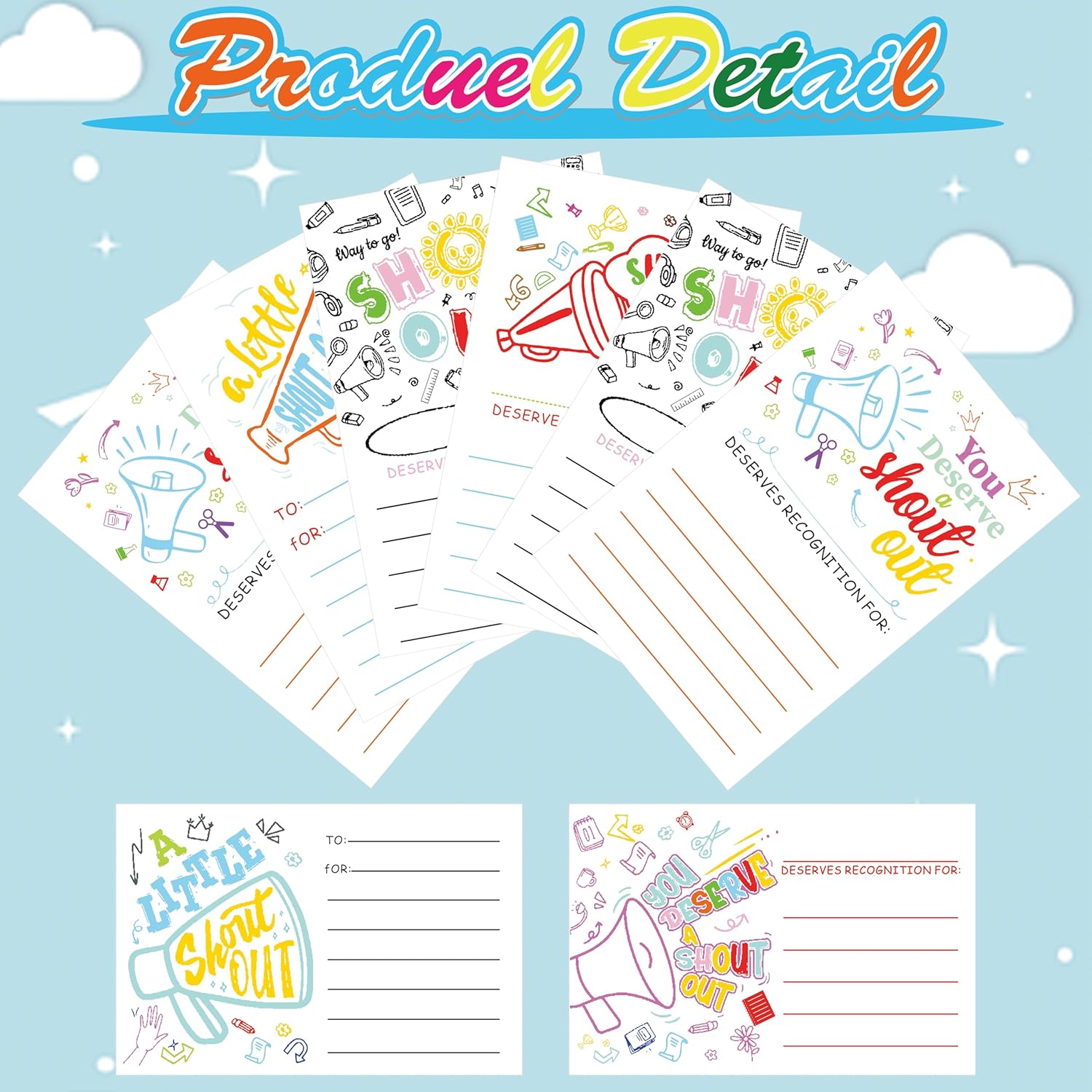 120Pcs 4 x 6 Inch Punny Shout out Cards 6 Styles Kudos Appreciation Recognition Reward Cards for Employees Teachers Students Staff Encouragement Postcard Back to School Work Bulletin Board (6 designs)