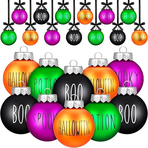 Karenhi 16 adornos de bola de Halloween para árbol, decoraciones de Halloween de 2.4 pulgadas, decoración colgante de plástico para árbol y fiesta