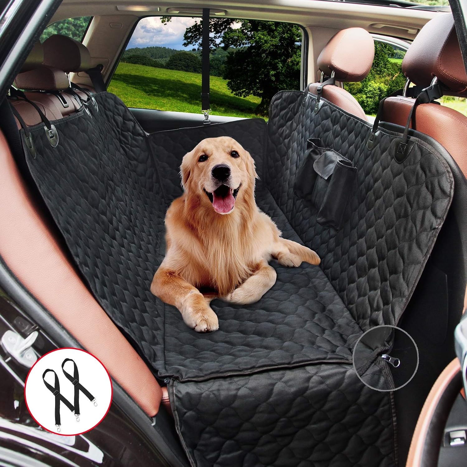 Winbate Dog Car Seat Cover with Storage Pocket (Mesh Window Optional), Dog Seat Cover Hammock with Side Flaps- 100% Waterproof…