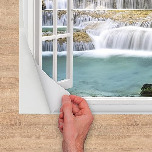 Miniatura 4 de Calcomanías de cascada para pared, ventana, 24 x 32 pulgadas, calcomanías de pared de bosque, adhesivo de paisaje, calcomanías de pared para