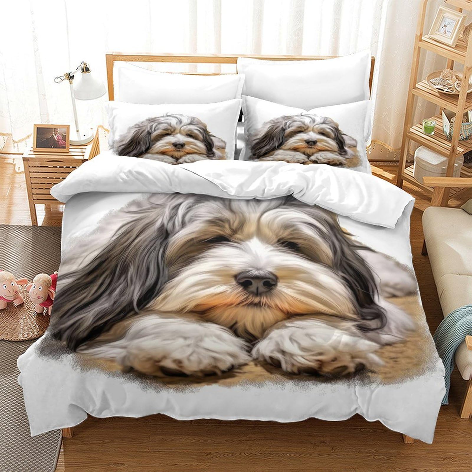 Tnfhsoft Tibetan Terrier Duvet Cover Sets 3D Printed Cute Dog Quilt Covers Bedding Comforter Cover With Zipper Closure Soft Microfiber Apply To Kids Youth 3 Piece Set Soft And Comfortable Room Decorsingle（140X