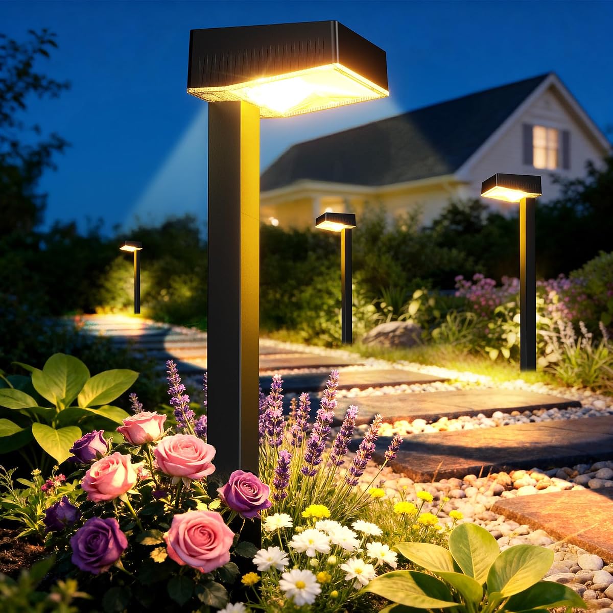 Solar Pathway Lights Outdoor, 12 Pack Garden Lights Solar Powered Path Light with Larger LED Lens, 2 Light Modes Waterproof Outdoor Solar Light for Yard Driveway Walkway Landscape, Warm White