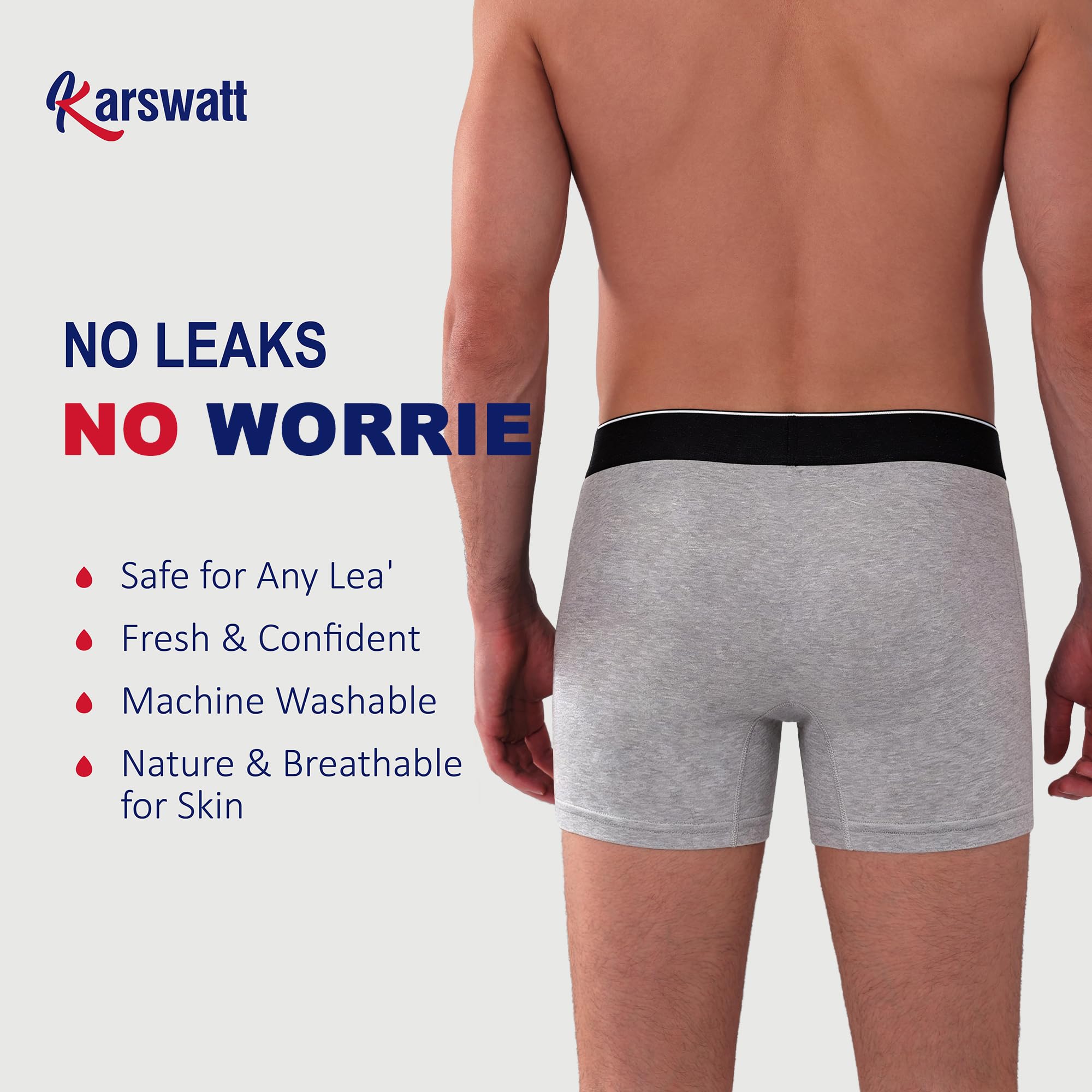 Waschbare Saugfähigkeit, Harninkontinenz-Unterwäsche für Herren, 16,5 cm Schrittlänge, auslaufsichere Boxershorts für Blasen-Auslaufen, 3er-Pack, Größe M, Schwarz 2-Grau 1