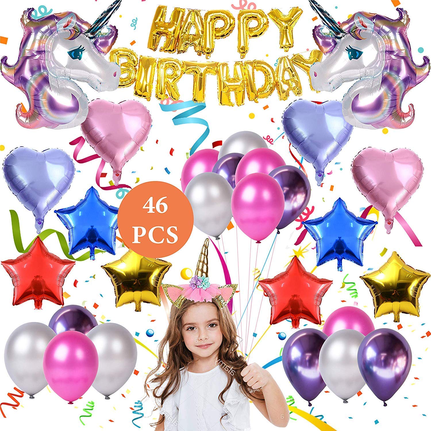 Unicorn Birthday Decorations For Girls Set - Number 7 Balloon Pink...
