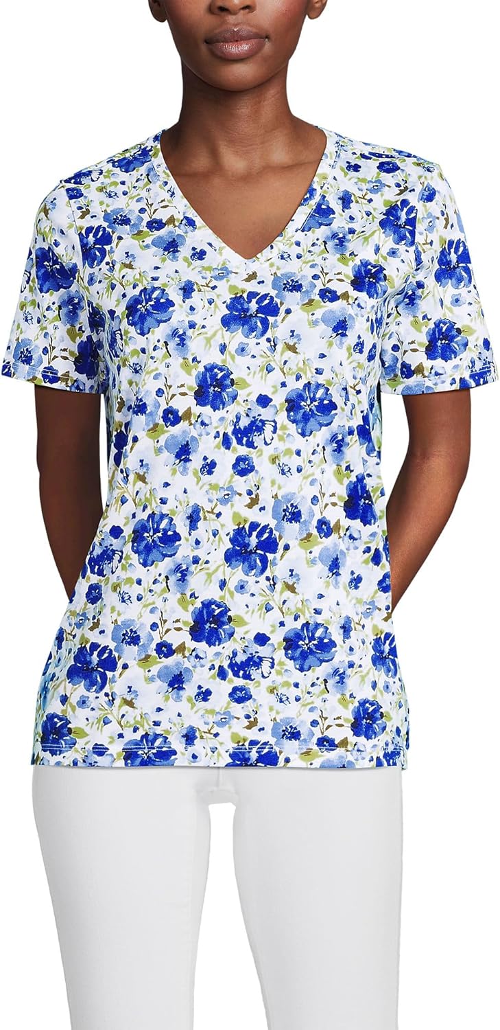 Lands' End Women's Relaxed American-Grown Supima Cotton V-Neck T-Shirt