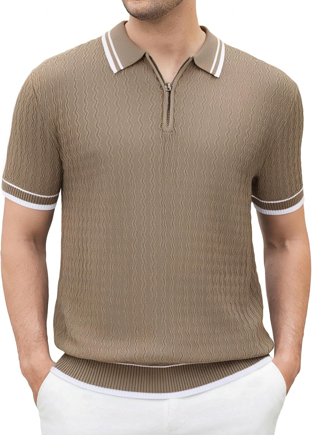 Esabel.C Mens Polo Shirts Short Sleeve Striped Casual Fashion Knit Golf Shirt Regular Fit