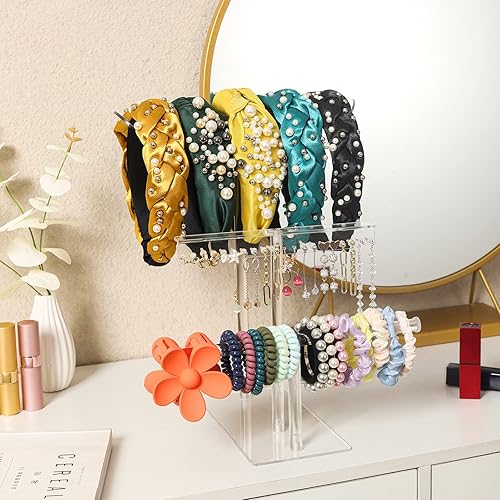 Miniatura 10 de LOVNFC Soporte para la diadema, organizador de accesorios para el cabello, banda de pelo transparente de acrílico para el cabello, soporte de