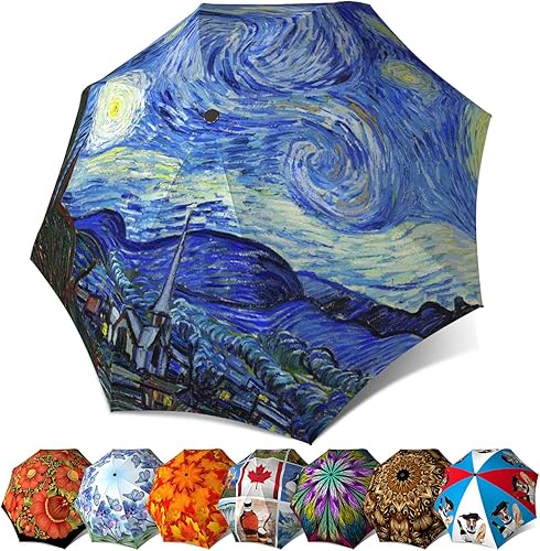 LB - Paraguas artístico para mujeres y hombres Paraguas de diseñador con apertura automática Paraguas de moda elegante regalo Paraguas compacto