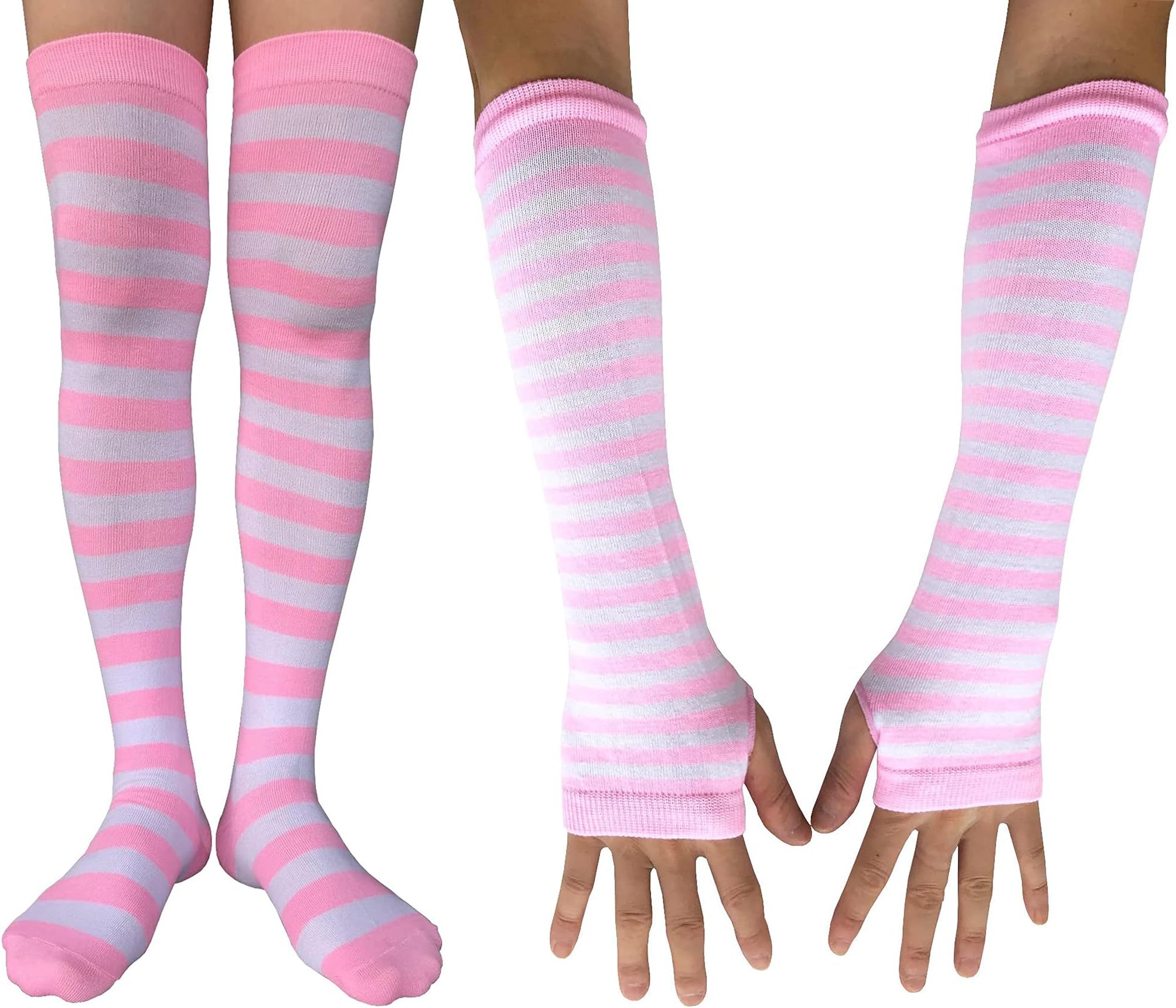 Women Thigh High Socks Striped Extra Long, Over The Knee Stripe Stocking Cotton for Cosplay & Goth Leg Warmer GB-LW-3