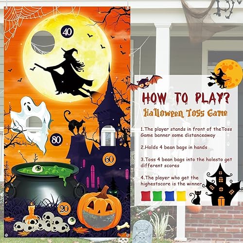 Miniatura 3 de Juegos de Halloween, divertido juego de lanzamiento, con 4 bolsas de frijoles, diseño clásico, pancarta premium, accesorios, bolsa de
