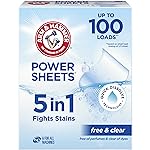 ARM & HAMMER 5-in-1 Power Sheets Laundry Detergent, Free & Clear, 50 Count, up to 100 Small Loads