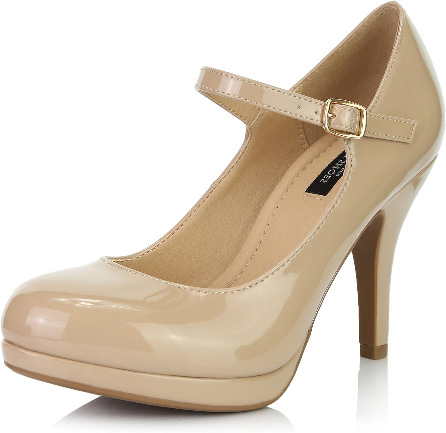 DailyShoes Women's Fashion Round Toe Buckle Strap Dress Cushioned High Heel Shoes