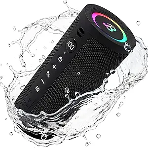 BassBloom Roar 3 Portable Bluetooth Speaker,20W Powerful Sound with JIKE Bass,IPX6 Waterproof,24H Playtime,Bluetooth 5.4,RGB Lights,Wireless TWS Pairing,Outdoor for Camping and Beach (Black)
