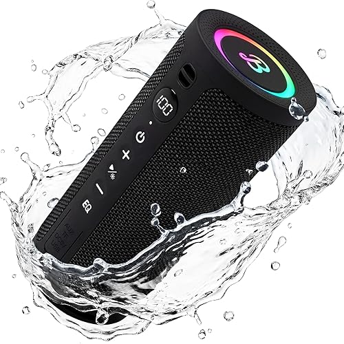 BassBloom Roar 3 Portable Bluetooth Speaker,20W Powerful Sound with JIKE Bass,IPX6 Waterproof,24H Playtime,Bluetooth 5.4,RGB Lights,Wireless TWS Pairing,Outdoor for Camping and Beach (Black)