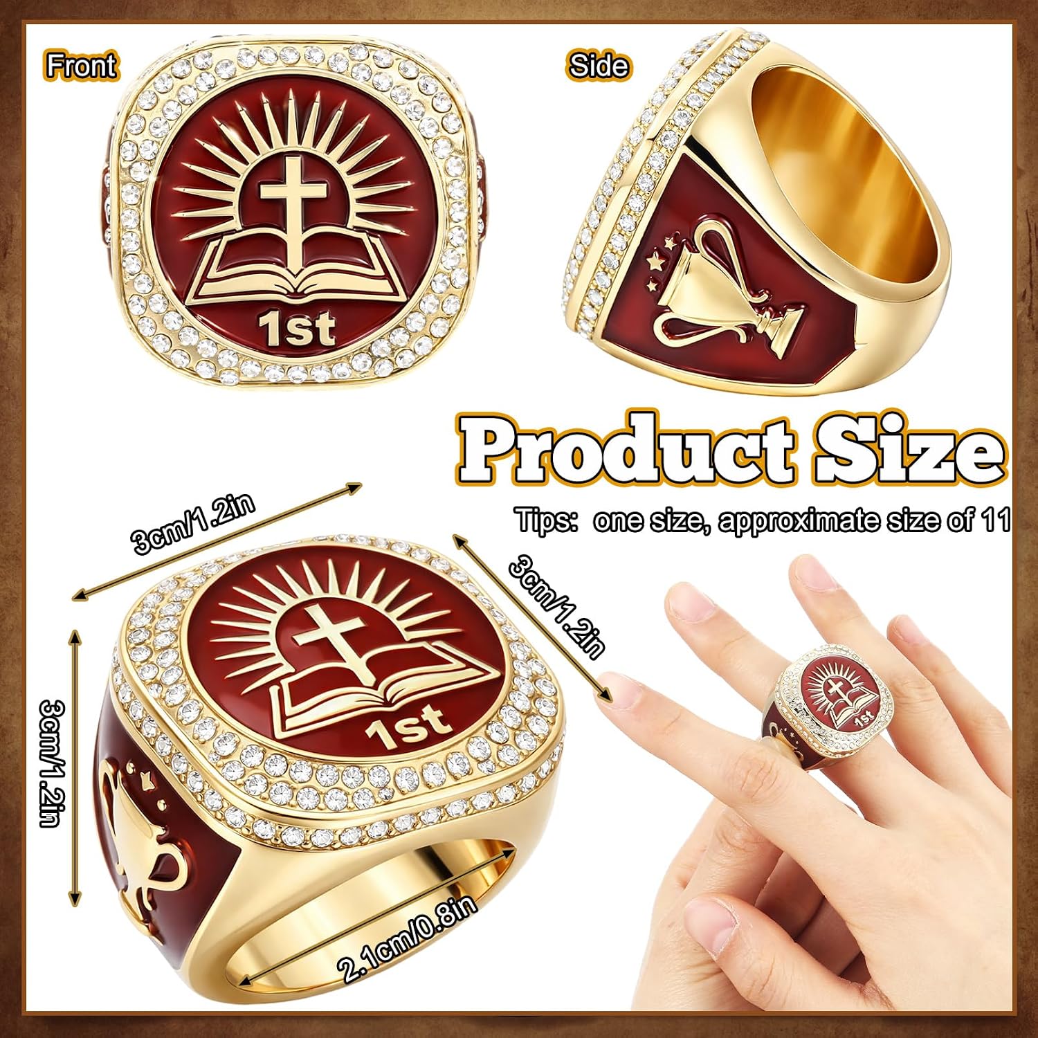 Tondiamo 3 Sets Religion Fishing Championship Trophy Ring 1st, 2nd, 3rd with Display Case and Stand Holder Contest Trophies Medals Gift for Award Ceremony Decorations
