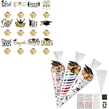 Graduation Party Favors - 72 Pcs Graduation Cupcake Toppers + 60 Pcs Graduation Candy Treat Bags Kits