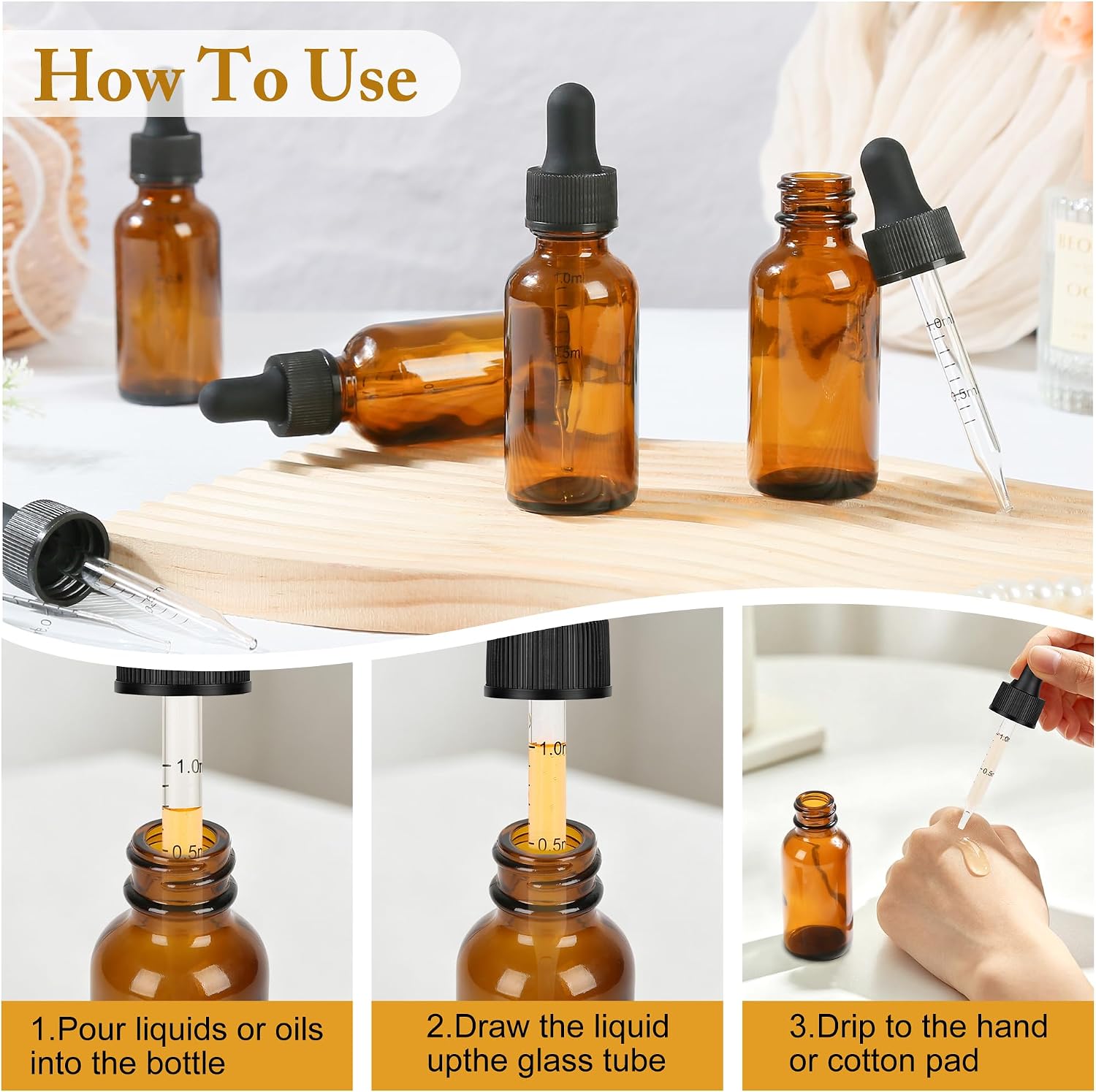 24 Pcs 1oz Amber Glass Essential Oil Bottles with Glass Droppers, Leak-Proof Reusable Containers for Essential Oils, Perfume, Serum, Lab Liquids, DIY Cosmetics, Aromatherapy Supplies