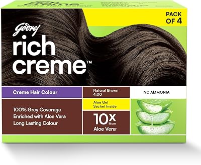 Expert Rich Creme Hair Colour Sachet - Pack of 4 Natural Brown 4.00 (80g+80ml) | with Aloe Vera & Milk Protein | No Ammonia