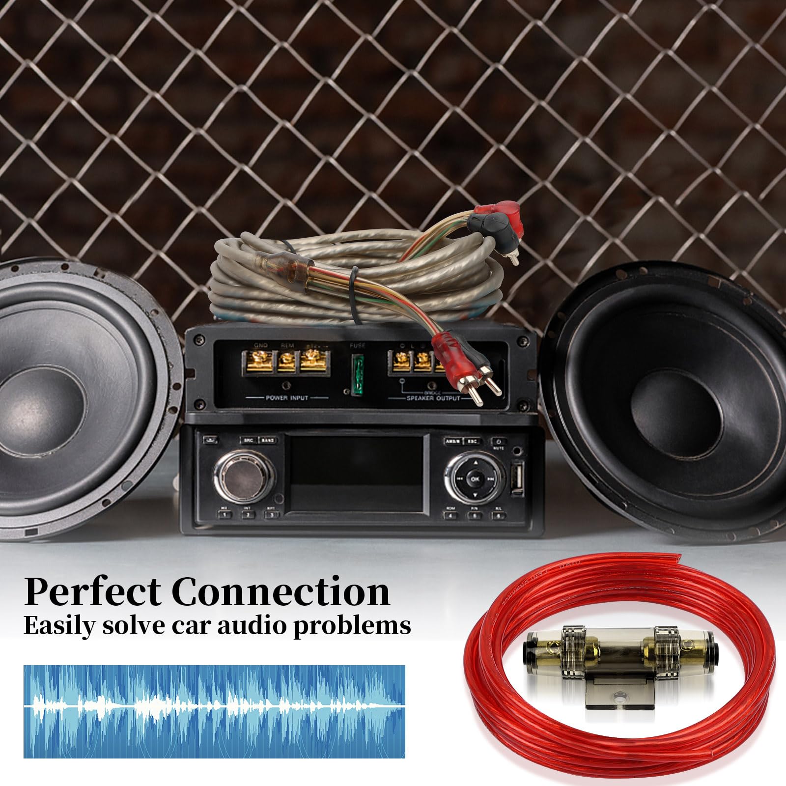 Ensemble de câbles pour amplificateurs de voiture, 800 W 8 GA Kit complet audio automatique, kit amplificateur de puissance audio pour voiture, câbles pour amplificateur de câblage caisson de basses