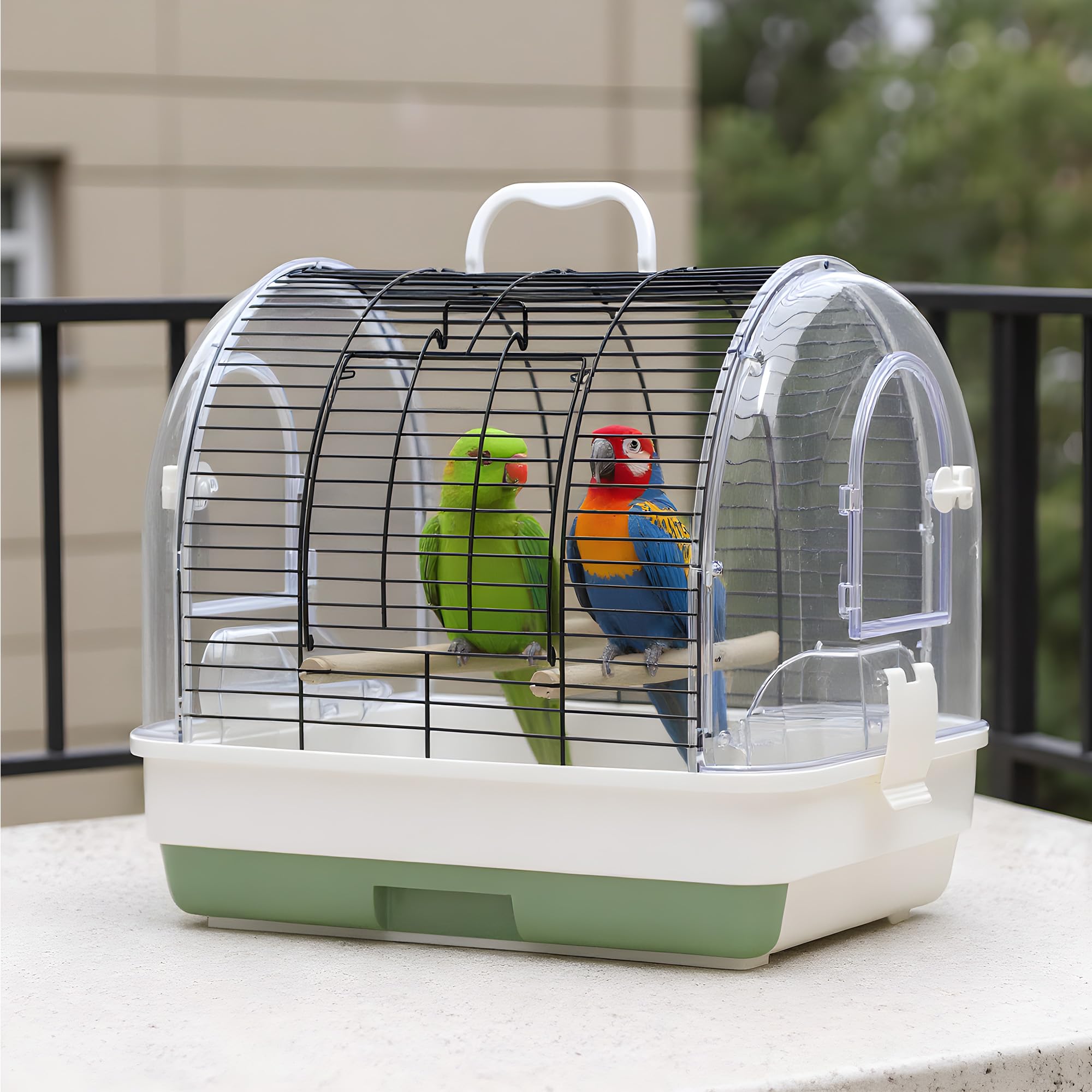 Jaula Portátil para Pájaros con Perchas Y Comederos, Transportín De Viaje para Periquitos, Cotorras, Agapornis, Canarios Y Loros Pequeños, Bandeja Extraíble Y Asa De Transporte. Green