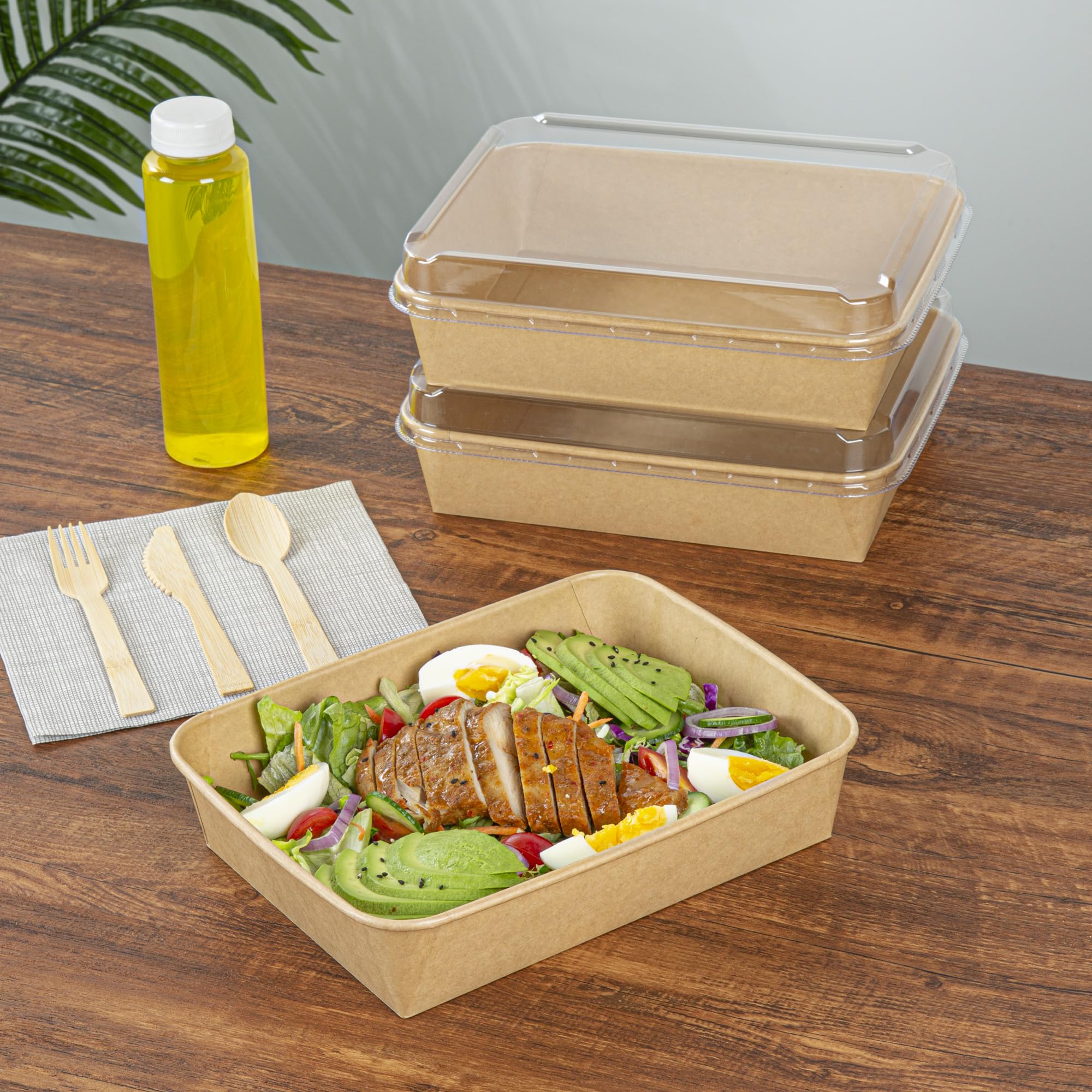 Restaurantware Papier-Mahlzeiten-Vorbereitungsbehälter, 50 Stück, rechteckig, Einwegbehälter, wiederverwendbar, gefrierbar, fettdicht, Aufbewahrungsbehälter aus Kraftpapier für Salate, Nudeln, Partys