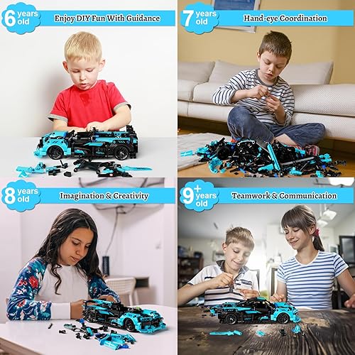Miniatura 7 de 82.4 F STEM - Kit de construcción de automóviles a control remoto para niños de 8 a 12 años con robot STEM 2 en 1, juego de construcción remoto y
