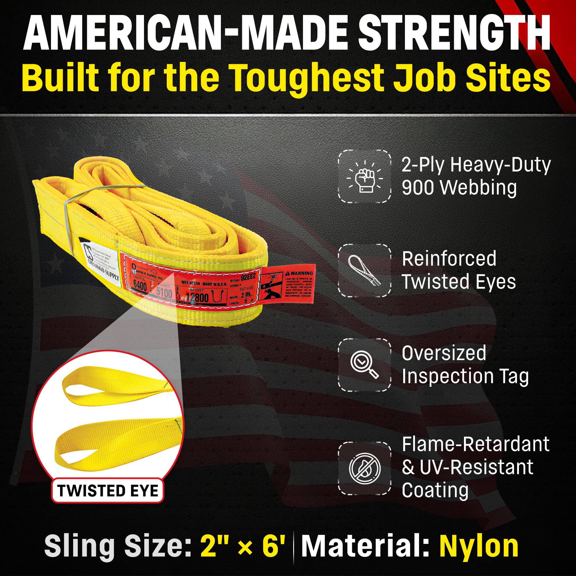 Heavy Duty Lifting Sling - 6ft x 2in, 12,800 lb Capacity -2
