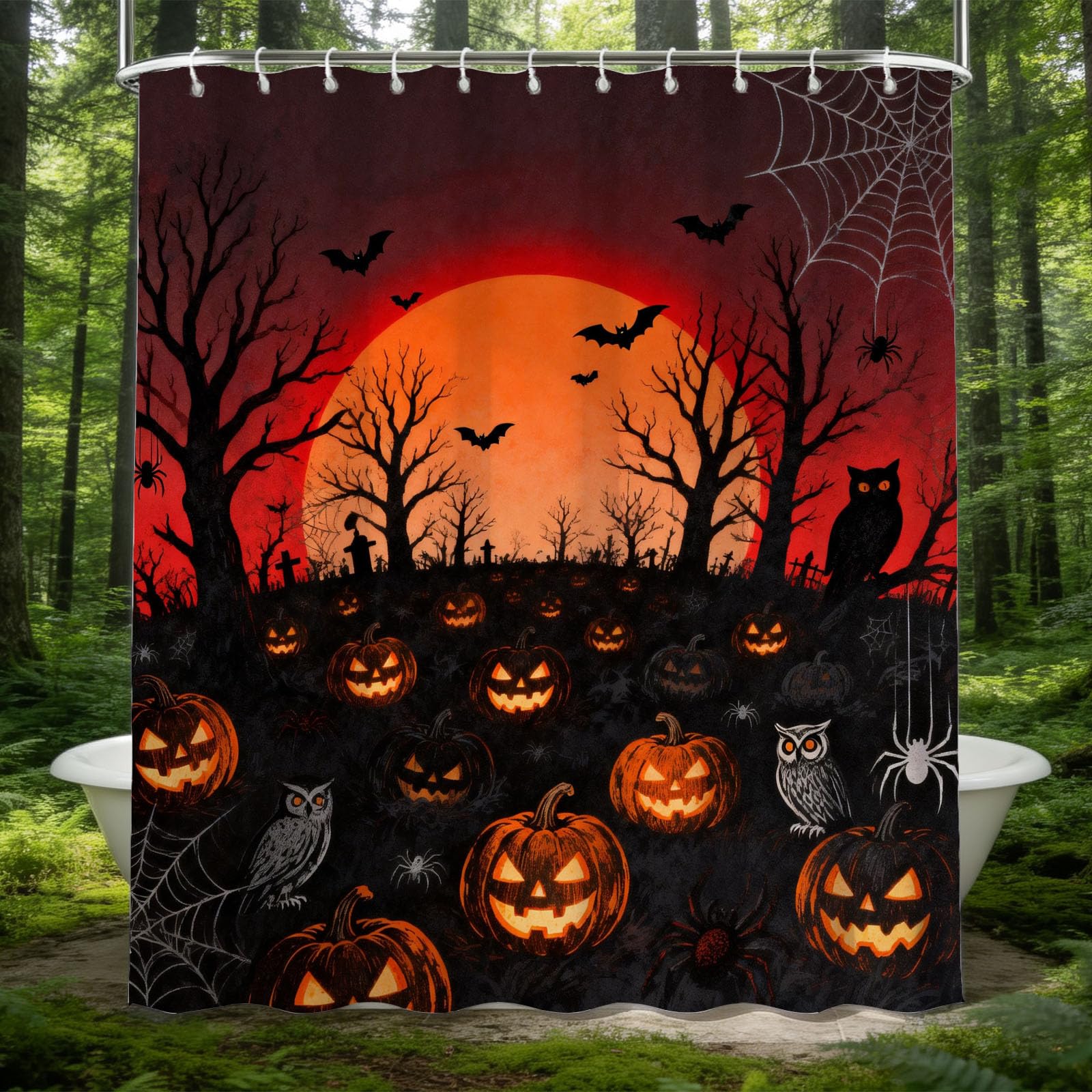 Hongduo 3D Cartoon Pumpkin Shower Curtain for Stalls Bathtubs Cartoon Bathroom Decor Shower Curtain Set Polyester Fabric Waterproof 180x180cm/71X71 Inch with Hooks