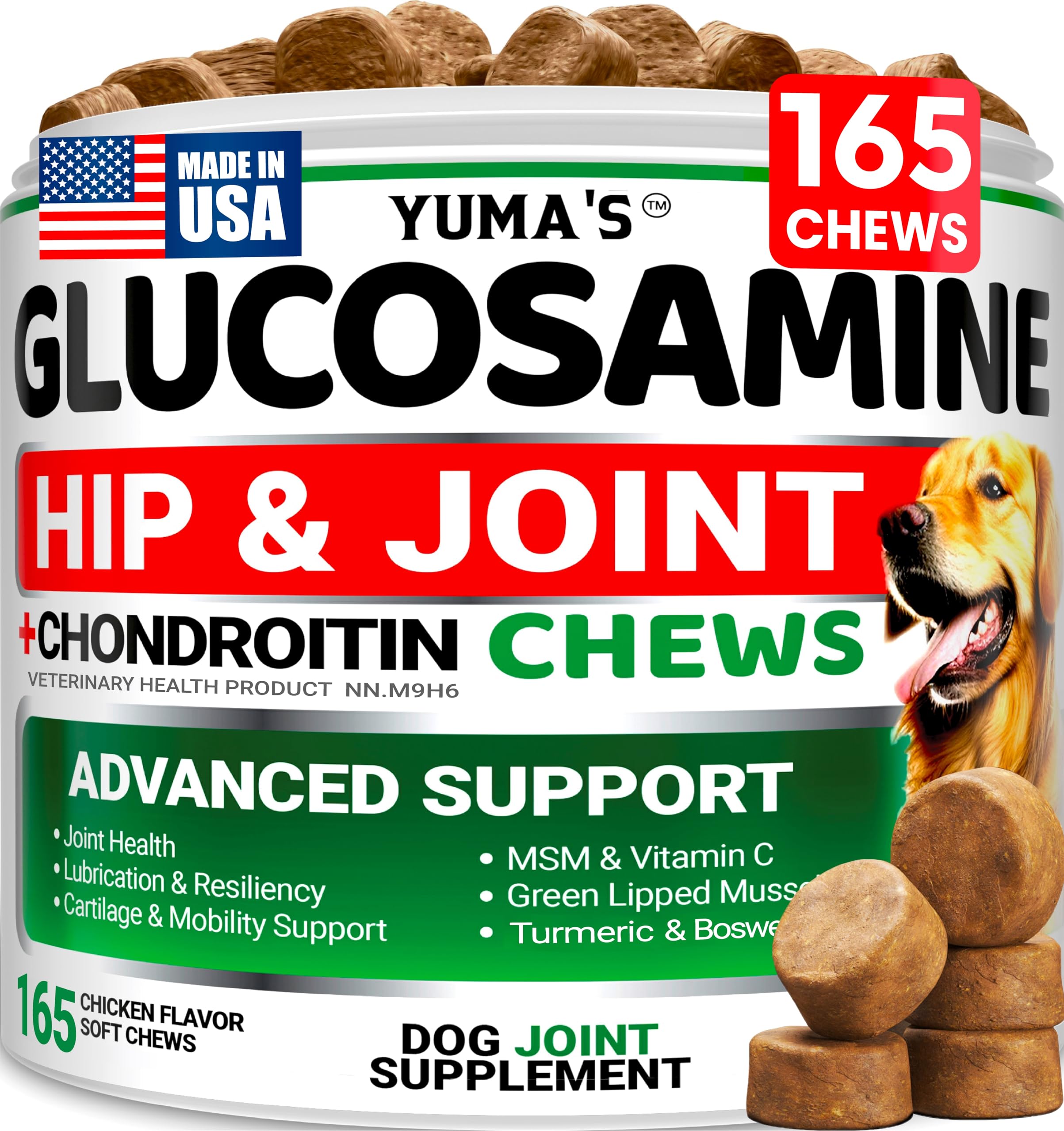 Glucosamine for Dogs - Hip and Joint Supplement for Dogs - 165 Chews- Glucosamine Chondroitin Chews - Joint Pain Relief Supplement with MSM - Advanced Health - Mobility Support - Made in USA