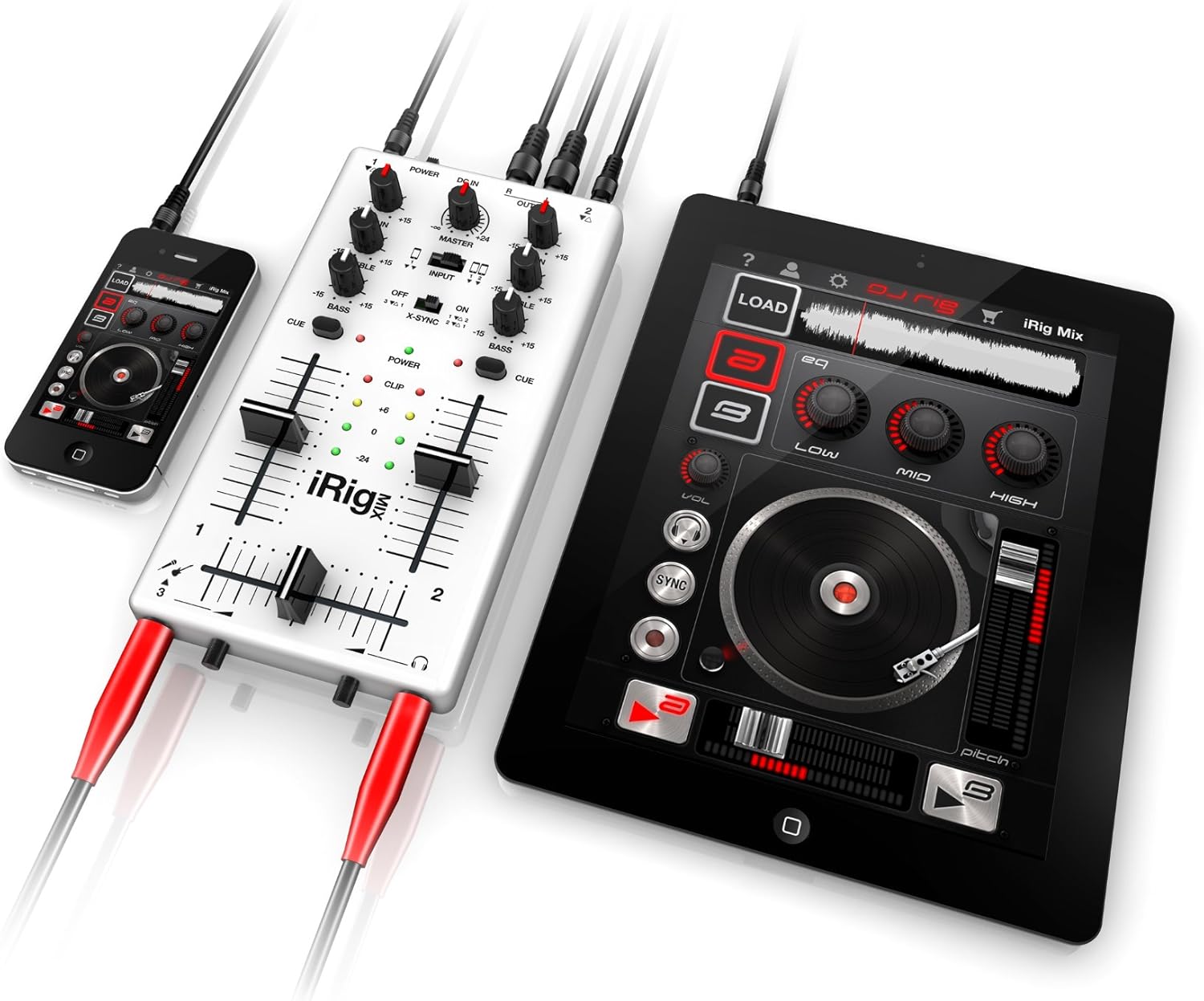 iRig Mix connected to a microphone and an iPhone