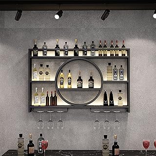 Modern Metal Wall Mounted Wine Display Rack, Bar Unit Floating Shelves, Wall-Mounted Wine Racks, Glass Rack Iron Display Stand Wine Holder With Shelves, For Home, Restaurant, Bars ( Color : Black , Si