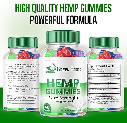 Miniatura 5 de Green Farms - Gomitas de cáñamo (5 unidades) - Fórmula oficial - Gomitas Green Farms con extracto de cáñamo 500 mg de mezcla de cáñamo extra fuerte,