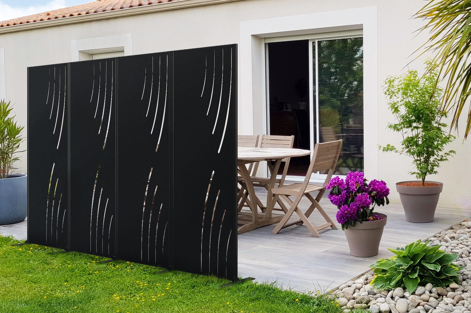 CASANOOV Panneau Décoratif VELETA 160x60 cm (1,6x0,6 m – 1 m²) Acier Noir – Motif Nature Côté Droit – Brise Vue Occultant Extérieur – Fixation Murale ou Sol – Panneau Jardin Terrasse Durable Moderne