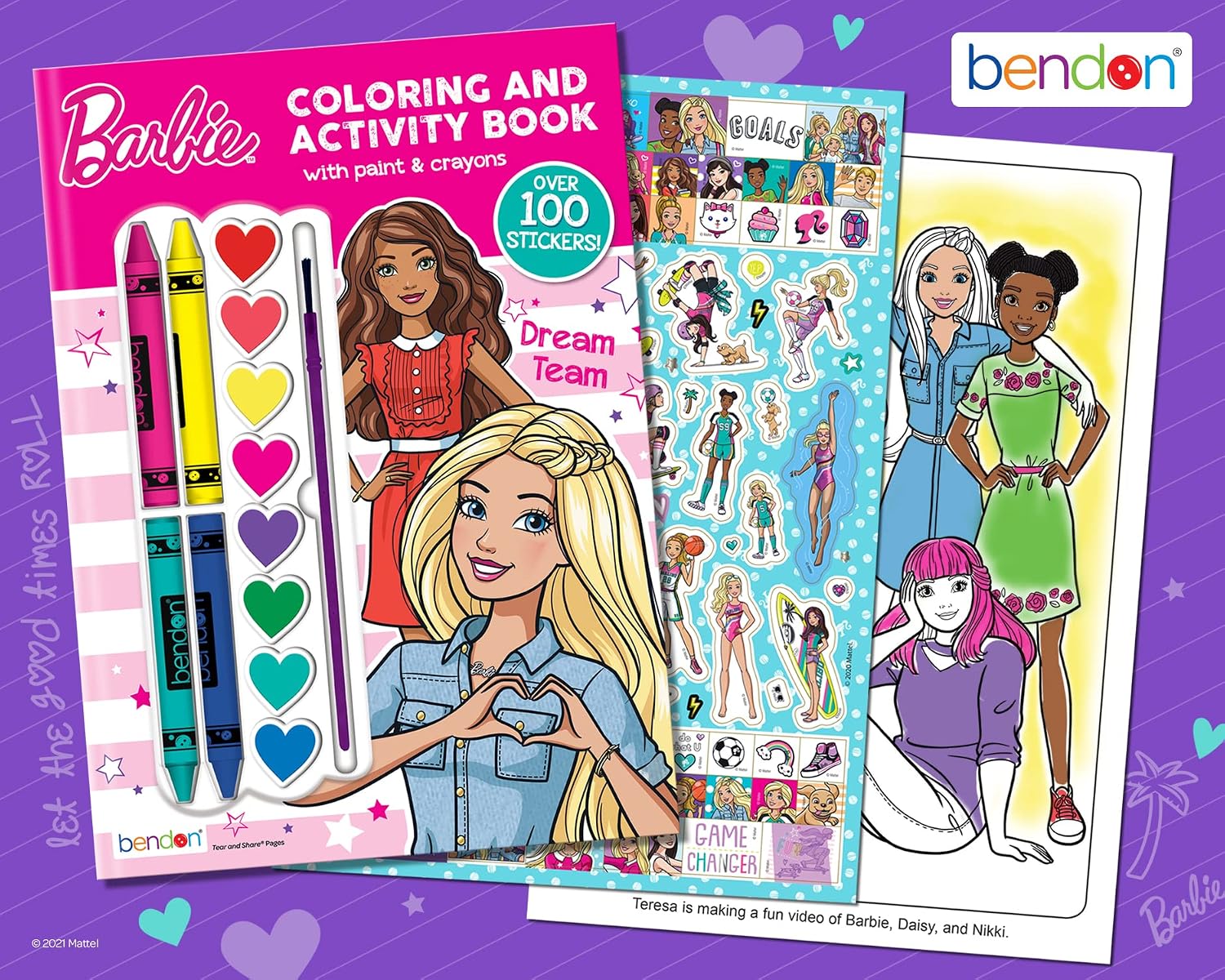 Bendon Barbie Mattel 128 Page Coloring Book with 8 Paint Pods and 4 Crayons 49751