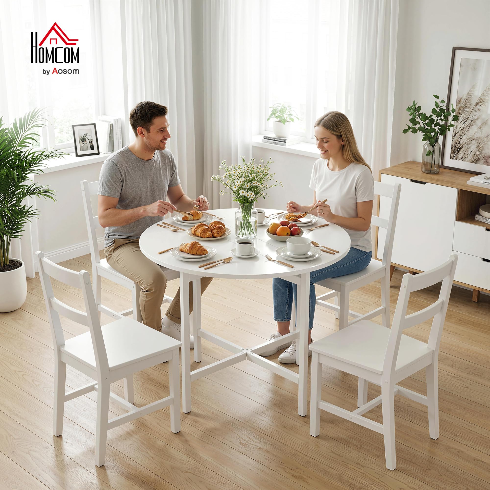HOMCOM Tavolo da Pranzo Rotondo Pieghevole per 2-4 Persone, Ø80 cm Tavolo Cucina a Ribalta con Gambe a X in Acciaio, Salvaspazio per Soggiorno Sala da Pranzo, Bianco