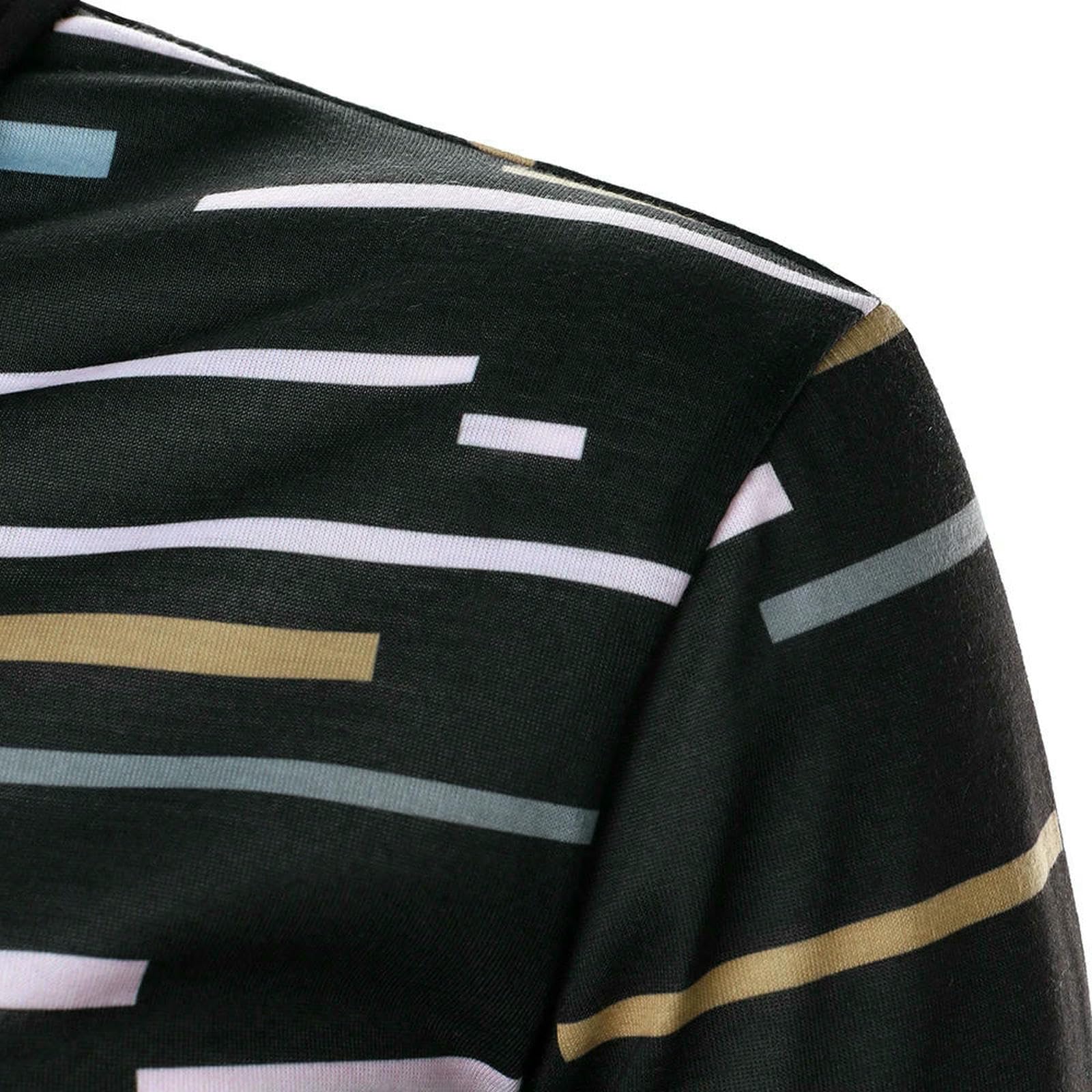Maglietta Uomo Mens T-Shirt Uomini Manica Corta Color Block Stampato Charm Mature Casual Moda Lapel Top-Nero-XL
