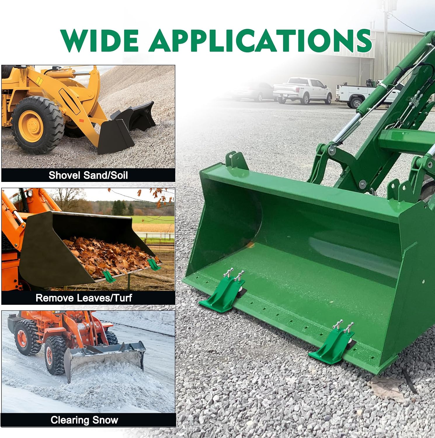 Edge Tamer for Tractor Bucket Protector Green 5” Wide Skid Shoes for Skids, Quick-attach design Tractor Snow Plow, Snow Blade for Lawn Tractor, Driveway Snow Blower Attachment